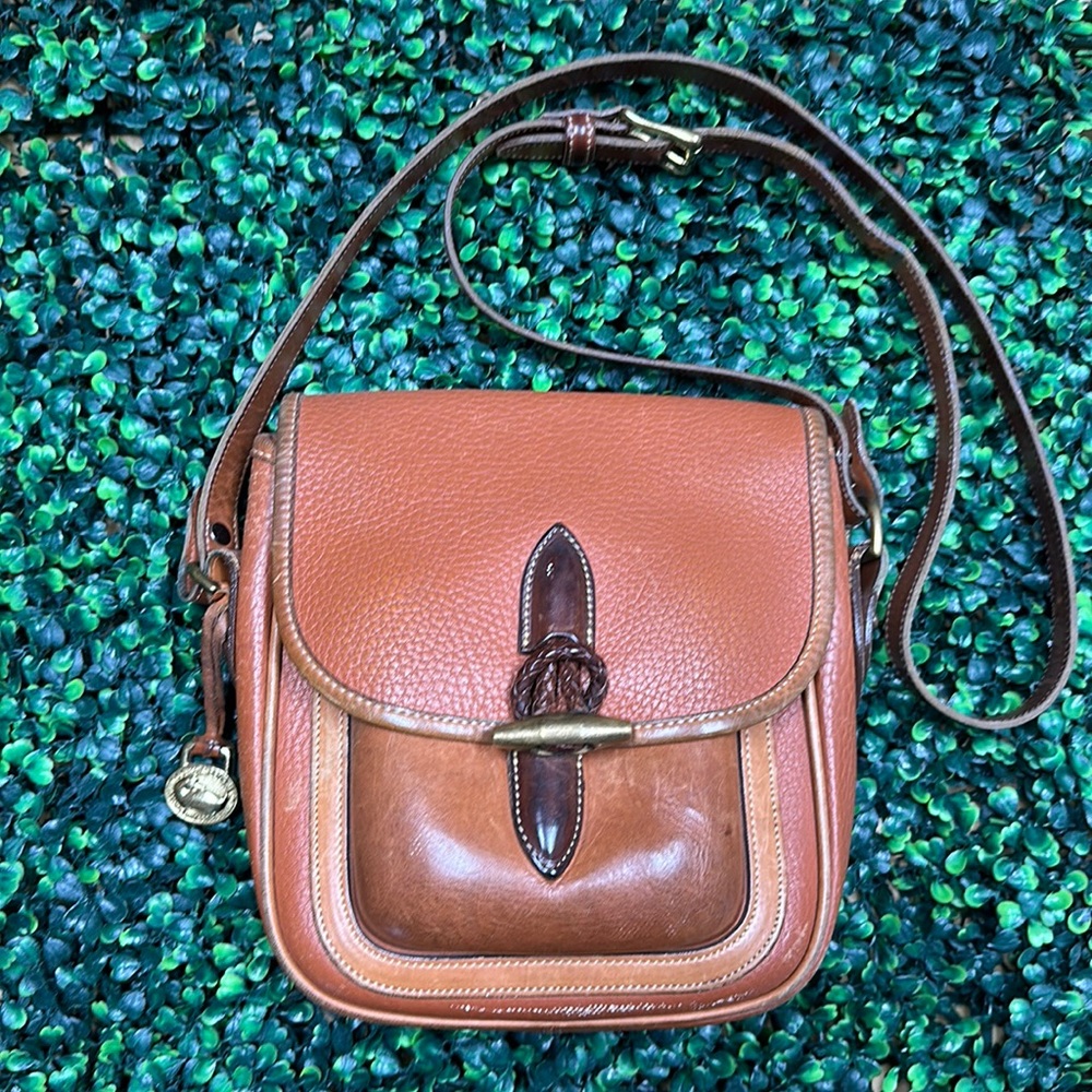 Vintage Dooney & Bourke Small Leather Tan Crossbody Bag
